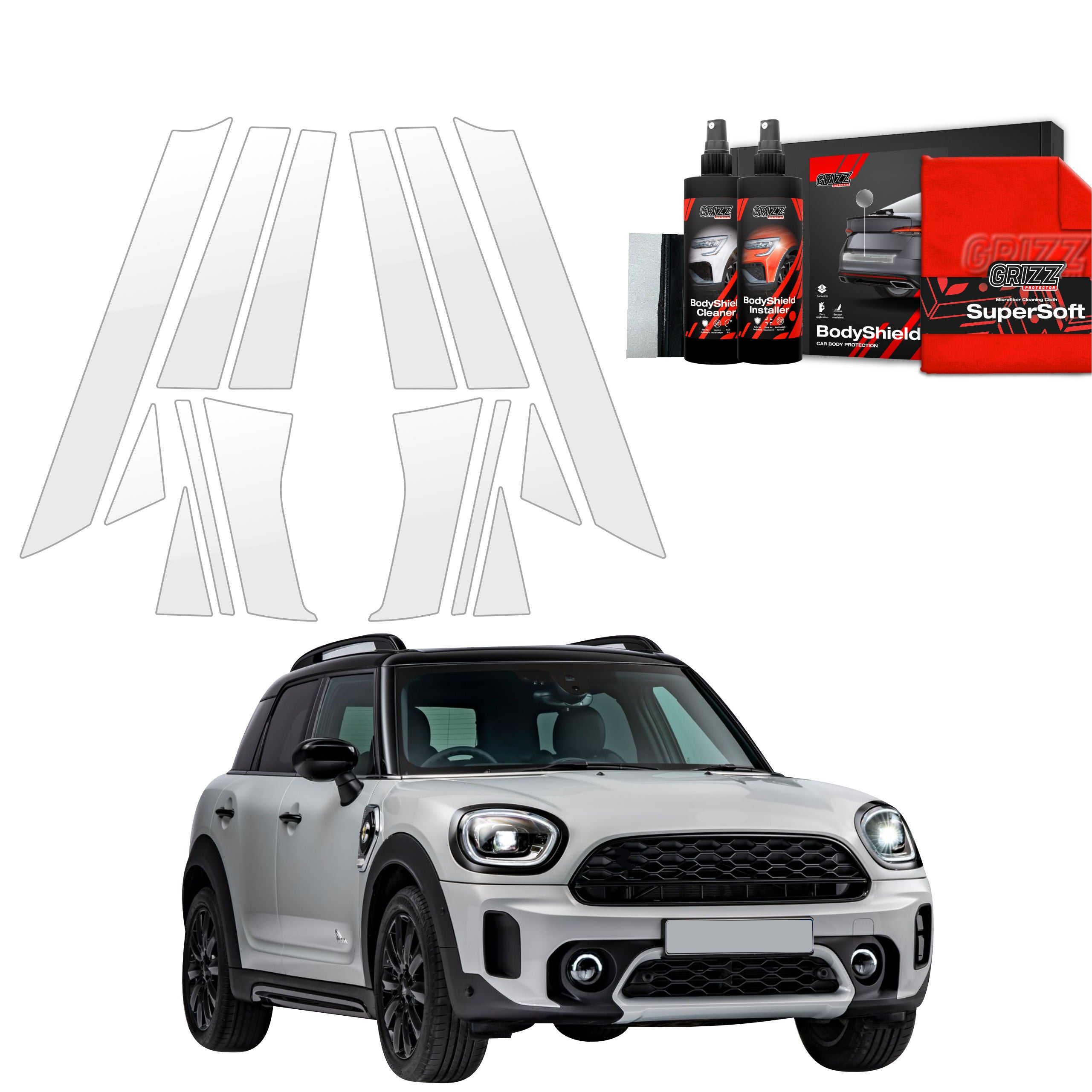 14in1 Schutzfolie Grizz Protector für A-B-C-Säule - Mini Countryman (2023- 2025)