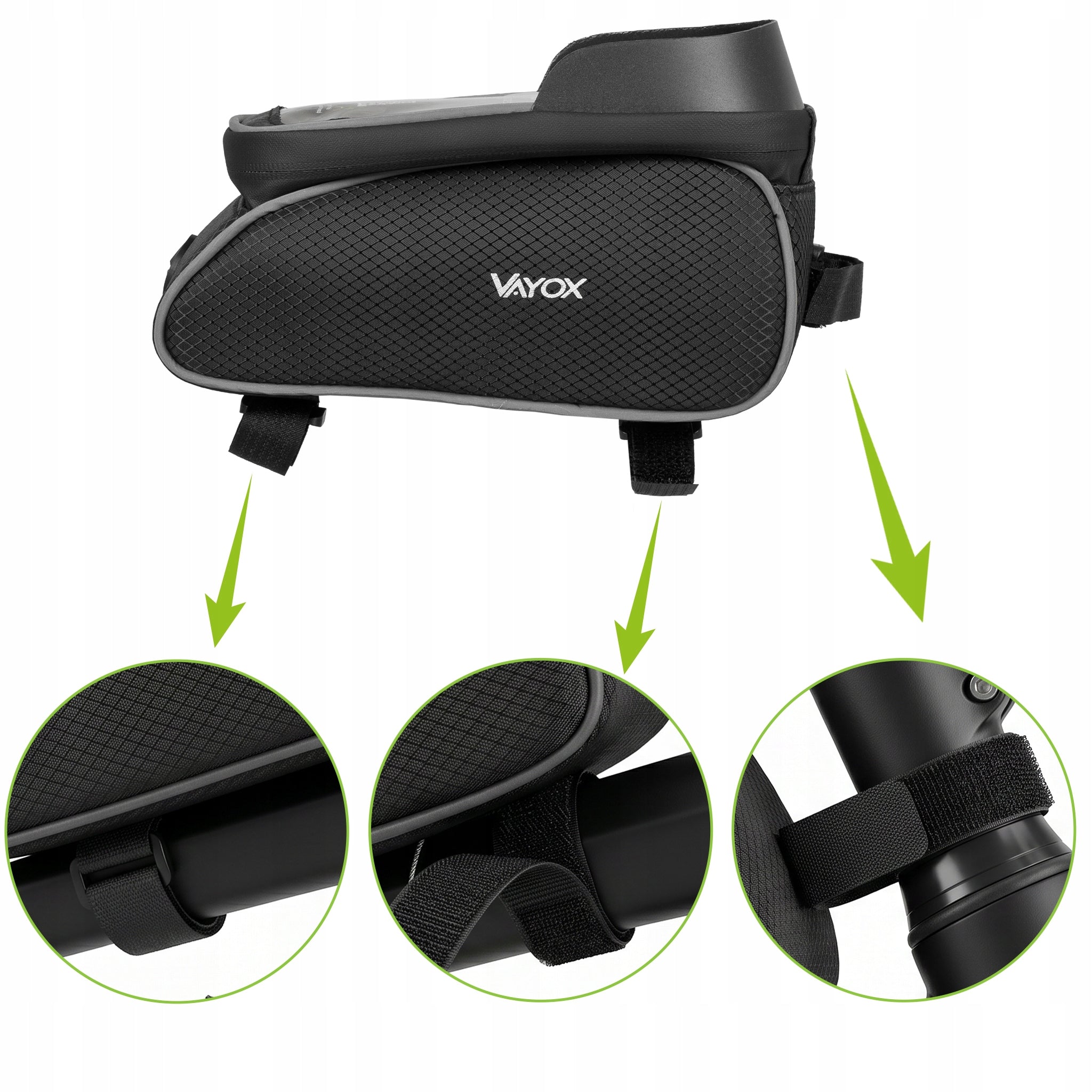 Fahrradtasche für den Rahmen mit Handyfach, Vayox VA0450 1.2L, Schwarz