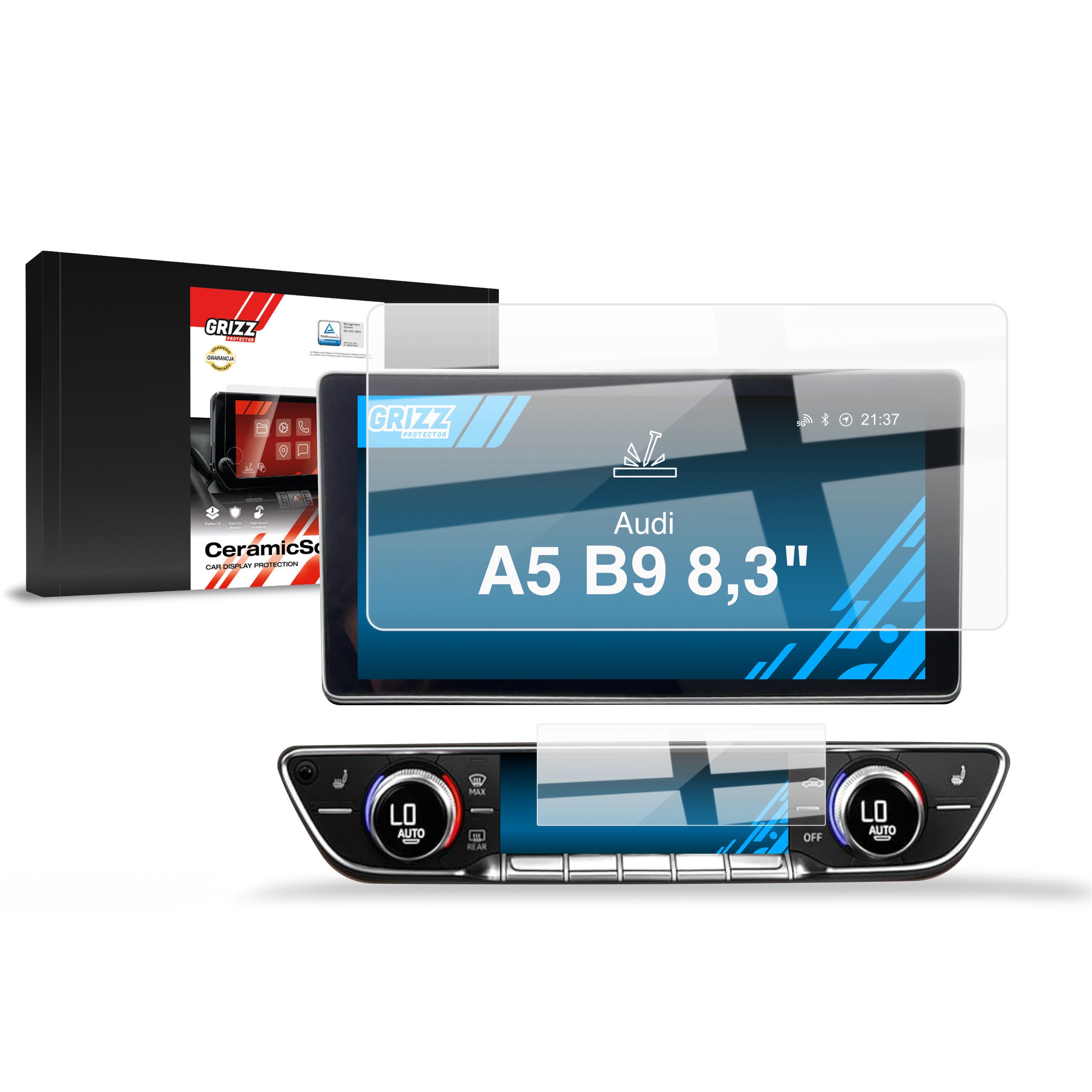 Keramische Autodisplayfolie 2in1 für Audi A5 B9 8,3" (2016-2019), Grizz Protector