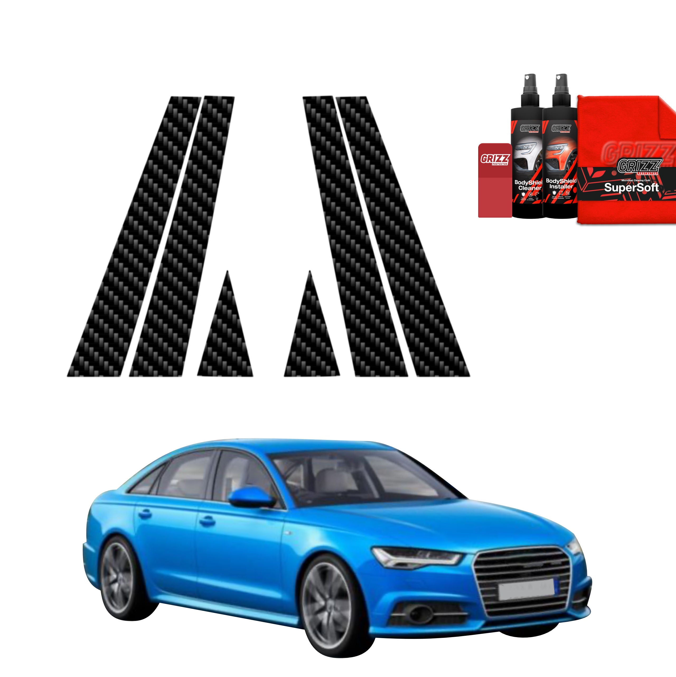 6in1 Kohlenstoff Schutzfolie Grizz Protector für A-B-Säule - Audi A6 C7 Sedan Facelifting (2014-2018)
