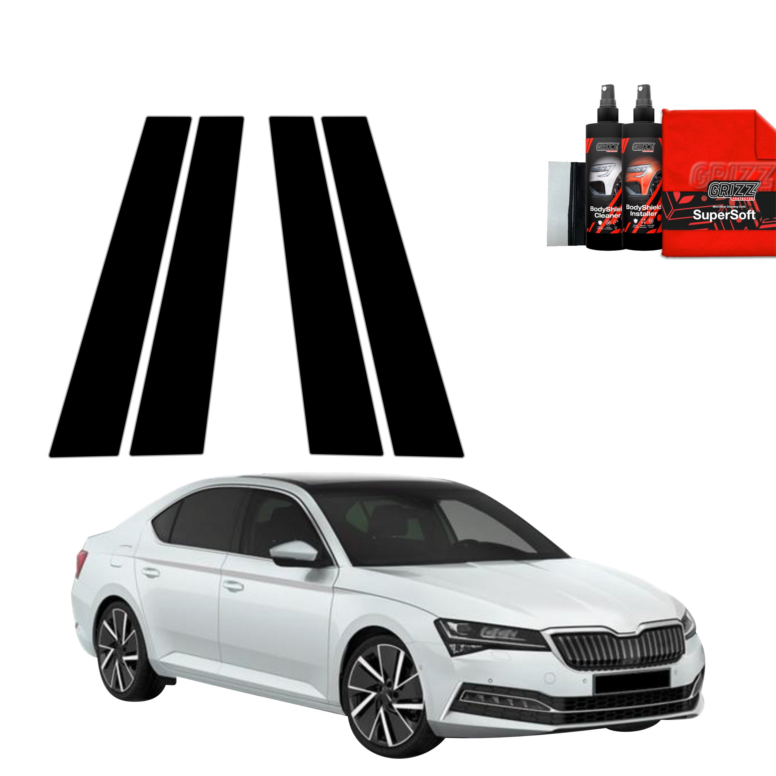 4in1 Schwarze Grizz Protector schutzfolie für B-C-Säule - Skoda Superb 3 Liftback (2019-2023)