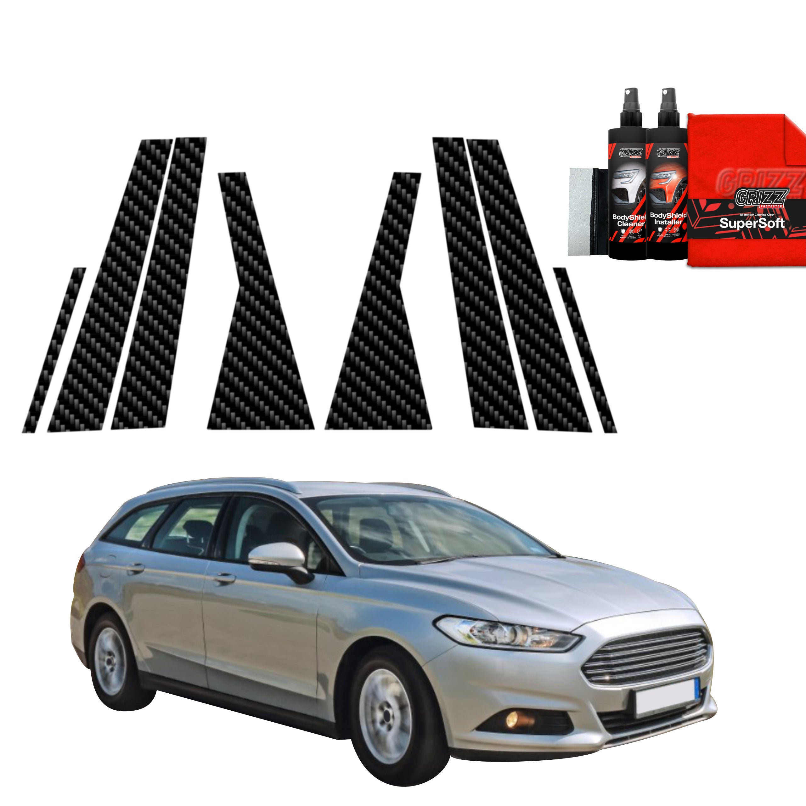 8in1 Kohlenstoff Schutzfolie Grizz Protector für A-B-C-Säule - Ford Mondeo Mk5 Kombi (2014-2019)