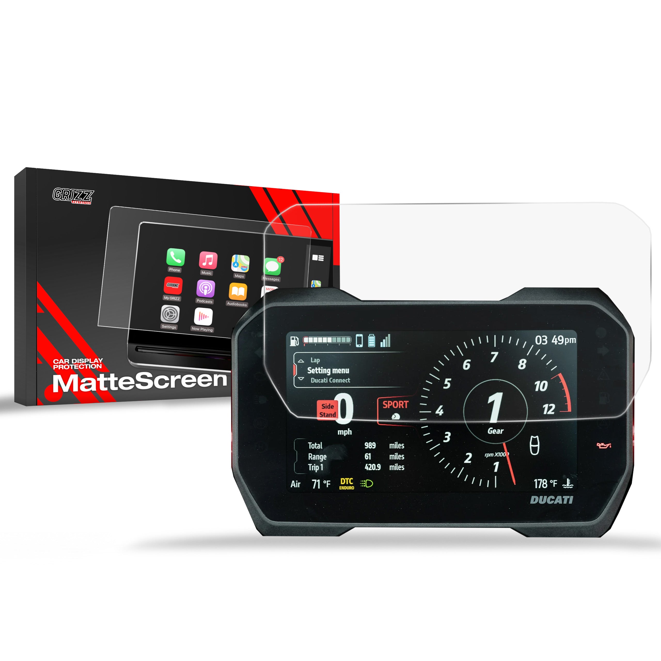 Matte Autodisplayfolie für Ducati Multistrada V4 RS 7" (2024-2026), Grizz Protector