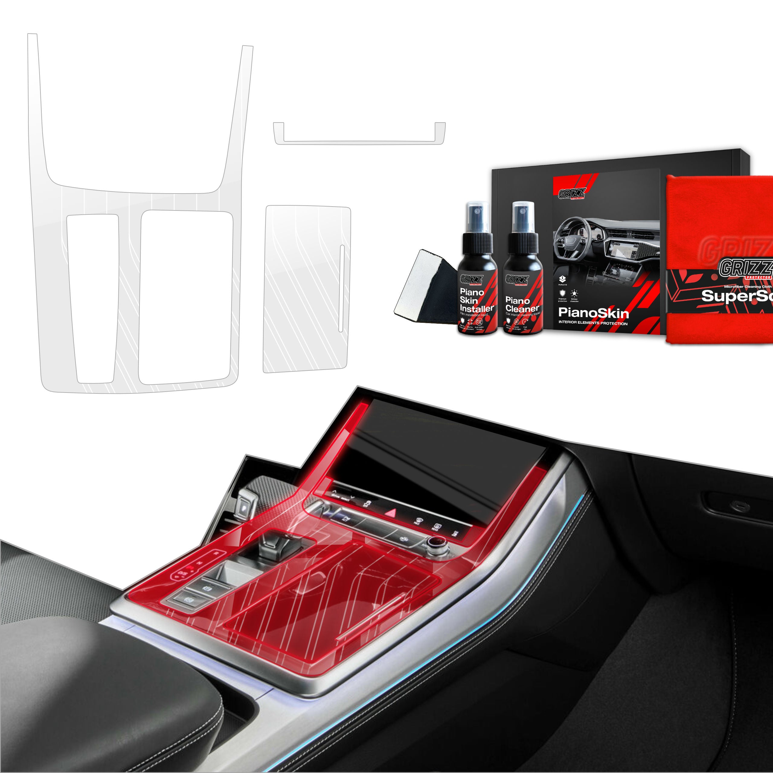 3in1 Mittelkonsole Schutzfolie Grizz Protector für Audi Q8 (2018-2025) Glanz Dynamic