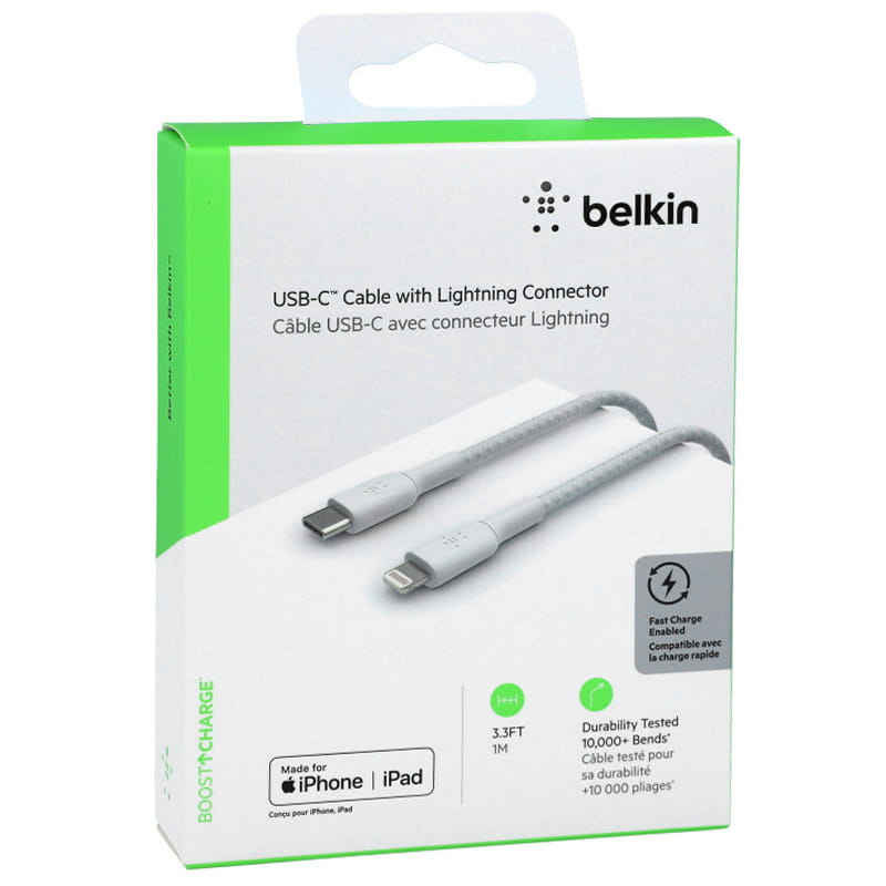 Kabel Belkin Boost Charge Braided USB-C für Lightning 1m weiß