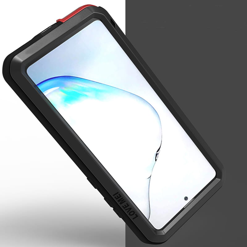 Gepanzerte Schutzhülle mit Glas für Galaxy Note 10 Lite, Love Mei Powerful, Schwarz