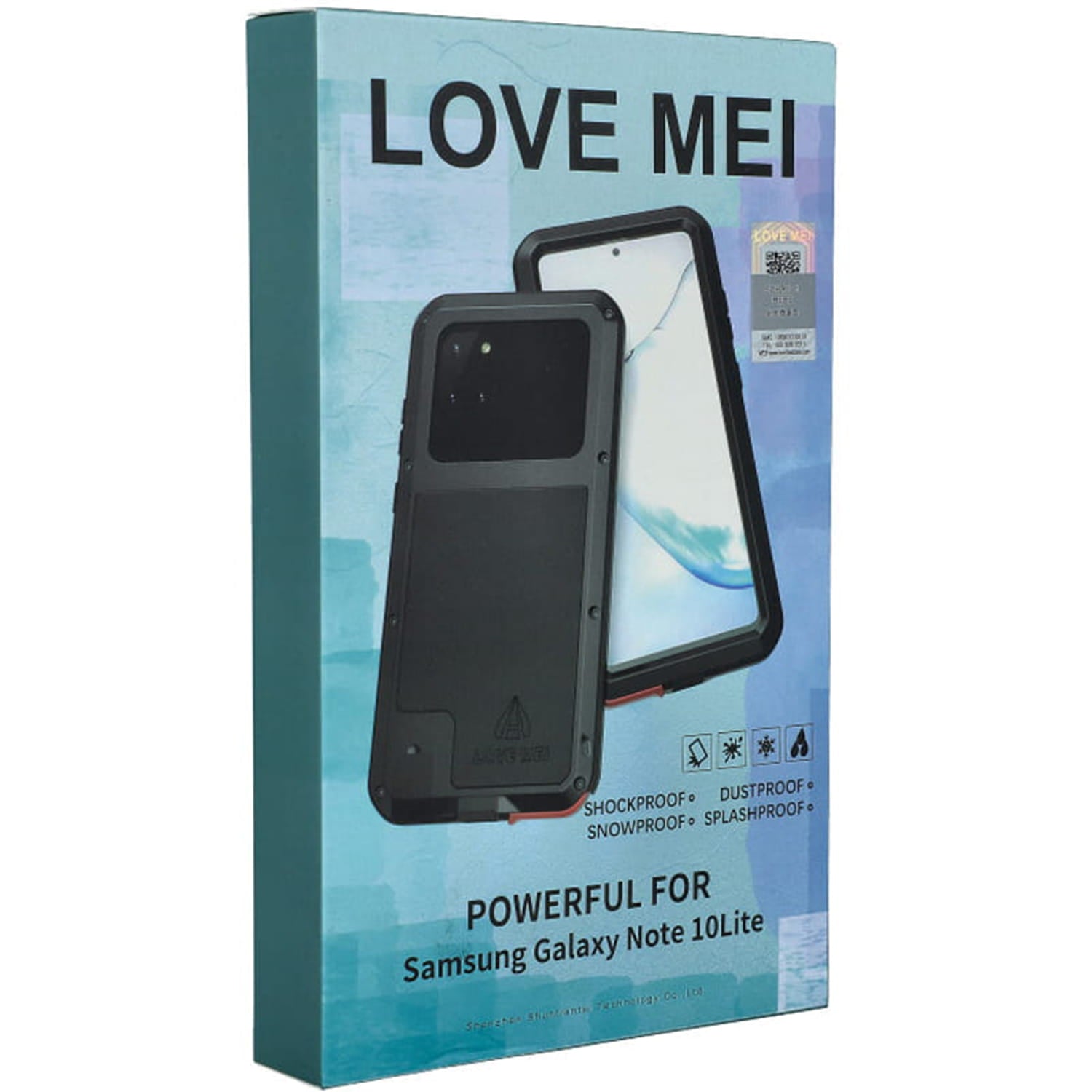 Gepanzerte Schutzhülle mit Glas für Galaxy Note 10 Lite, Love Mei Powerful, Schwarz