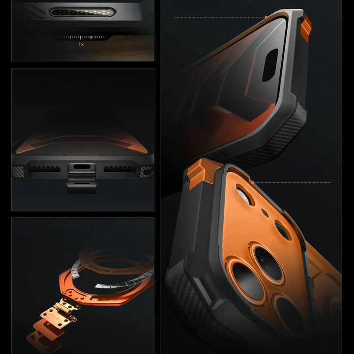 Handyhülle für iPhone 18 Pro / 17 Pro, Supcase UB Grip Mag mit MagSafe, Grau-Transparent-Orange (10/10)
