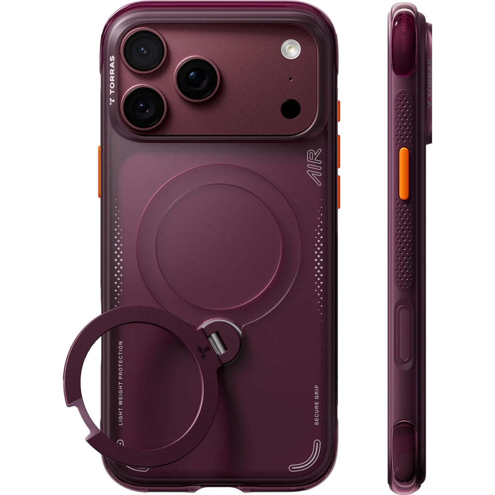 Handyhülle mit 360° drehbarem Standfuß für iPhone 18 Pro / 17 Pro, Torras Ostand Q3 Air mit MagSafe, Violett (10/11)