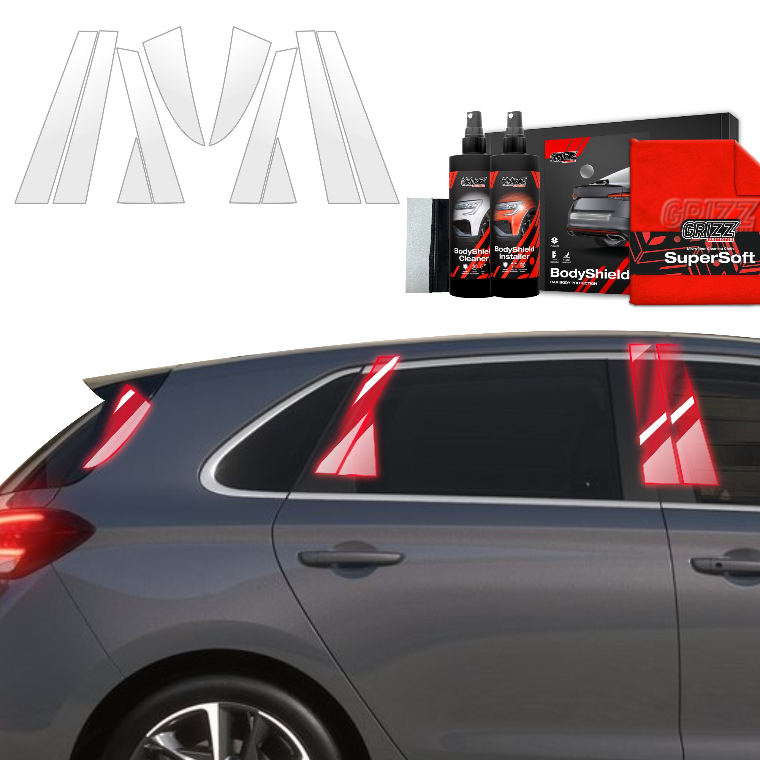 10in1 Schutzfolie Grizz Protector für B-C-Säule - Hyundai i30 Hatchback (2020-2026)