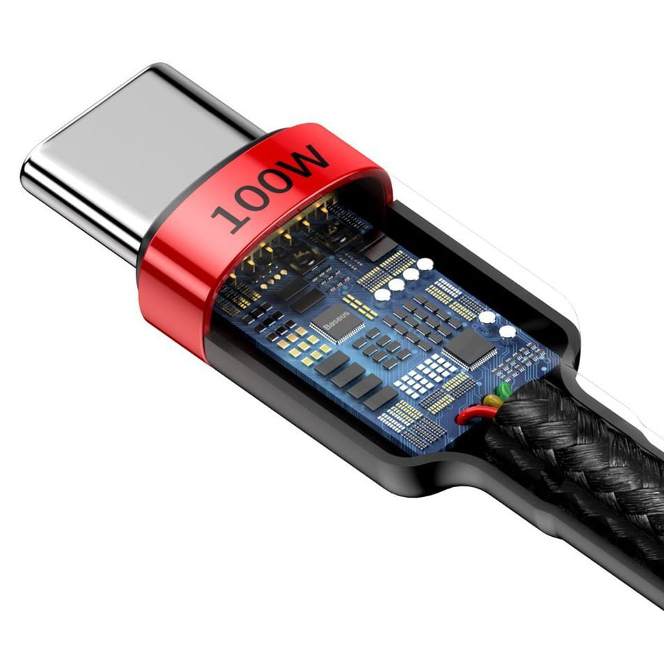 Kabel Baseus Cafule 100W 5A USB-C für USB-C, Schwarz-Rot