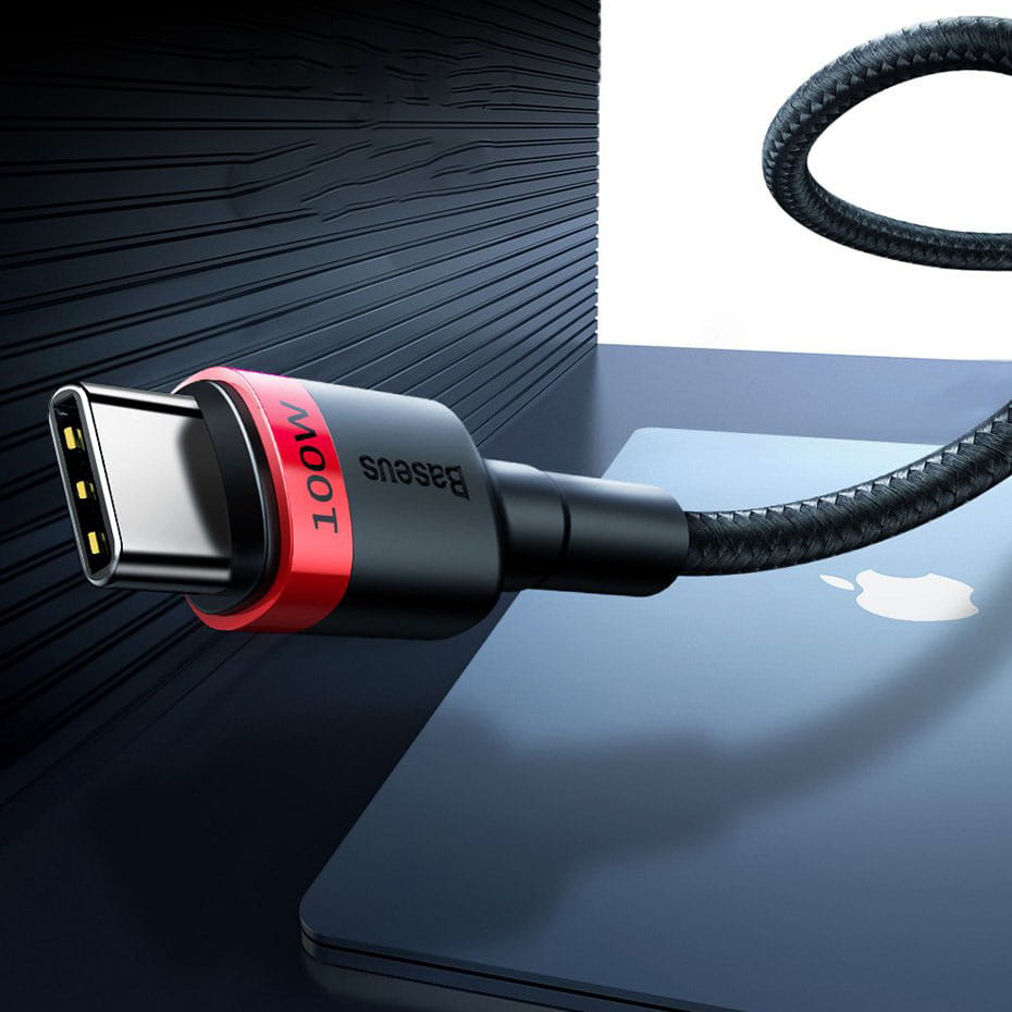 Kabel Baseus Cafule 100W 5A USB-C für USB-C, Schwarz-Rot