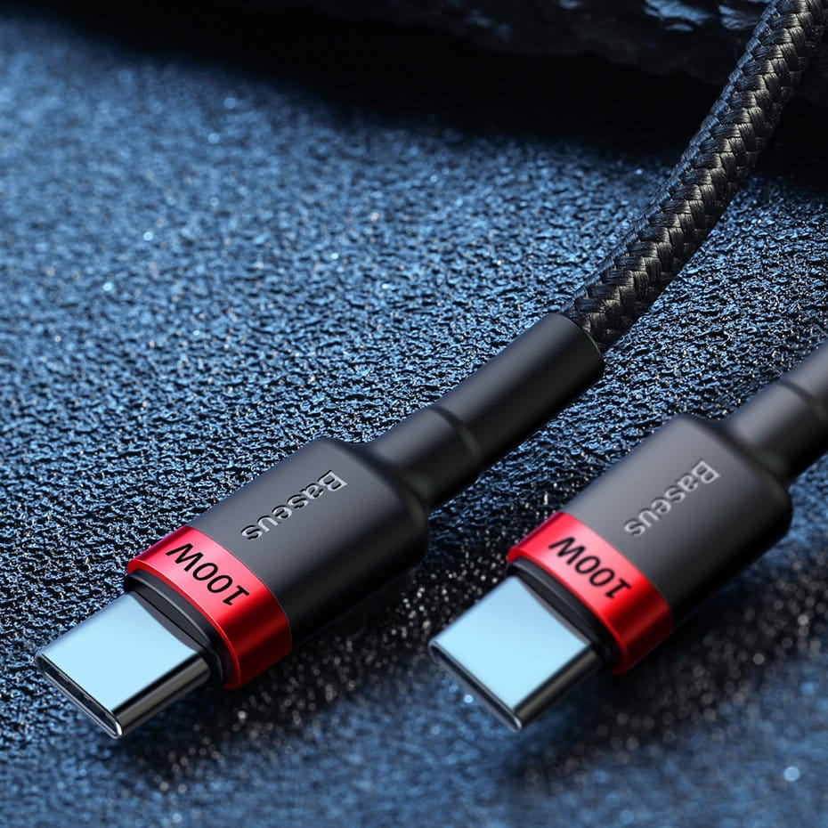 Kabel Baseus Cafule 100W 5A USB-C für USB-C, Schwarz-Rot