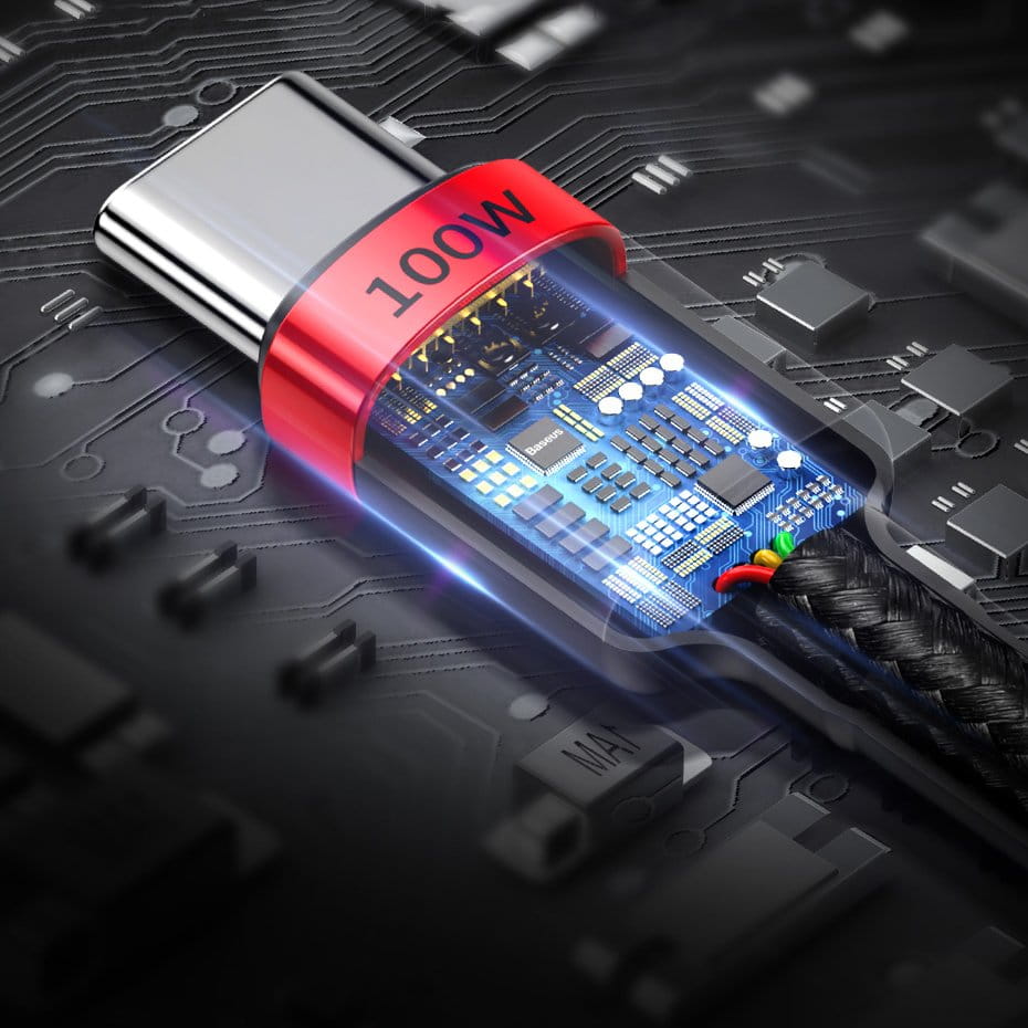 Kabel Baseus Cafule 100W 5A USB-C für USB-C, Schwarz-Rot