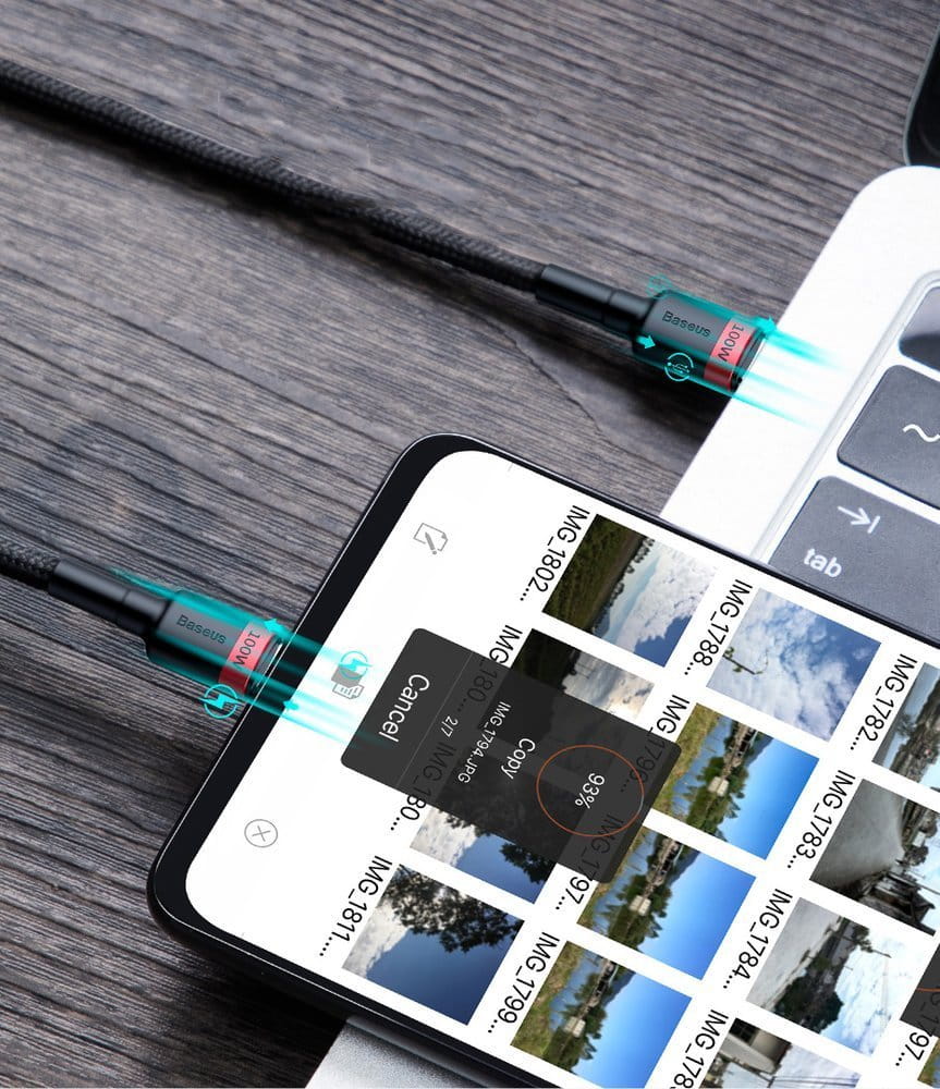 Kabel Baseus Cafule 100W 5A USB-C für USB-C, Schwarz-Rot