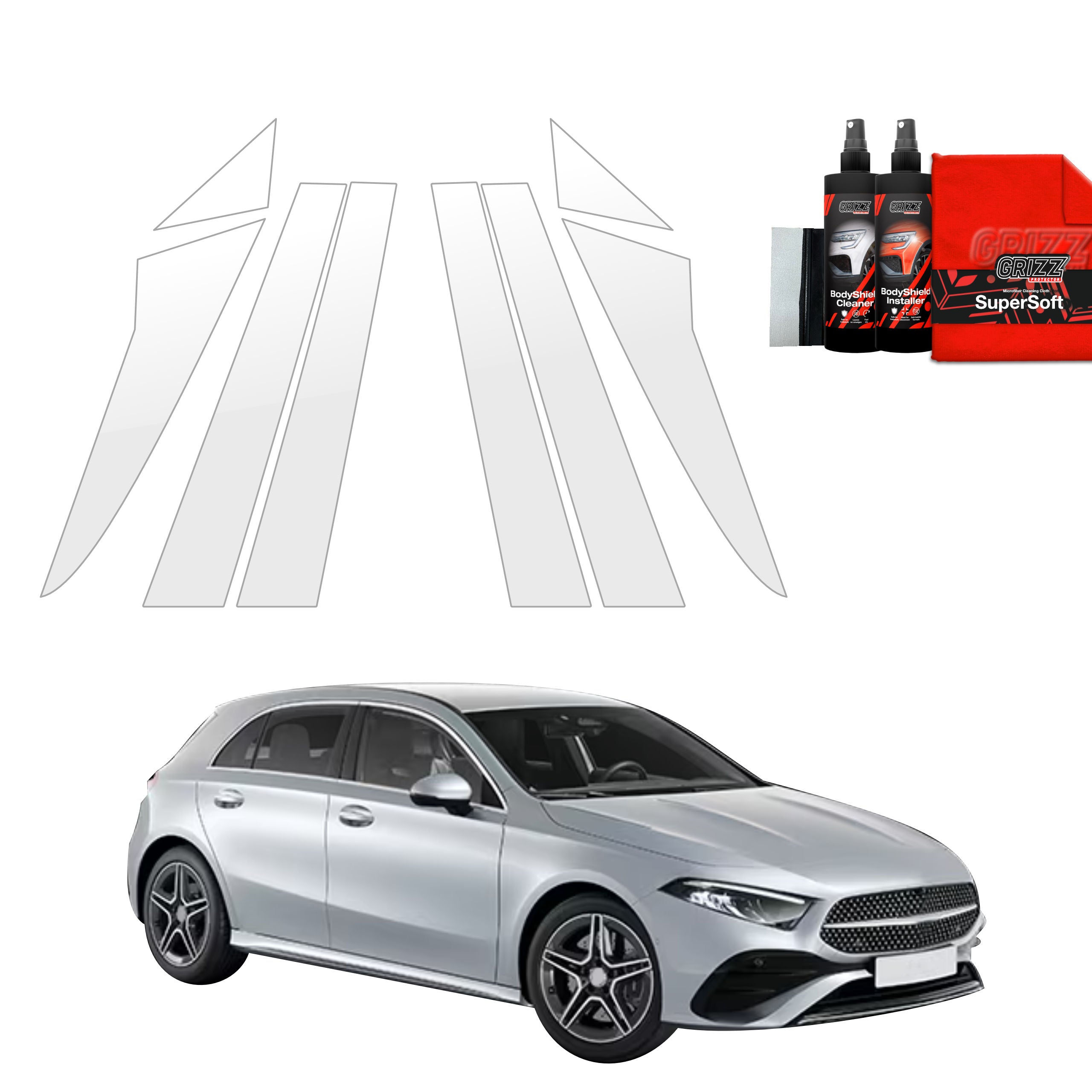 8in1 Schutzfolie Grizz Protector für A-B-C-Säule - Mercedes A Klasse W177 (2018-2026)