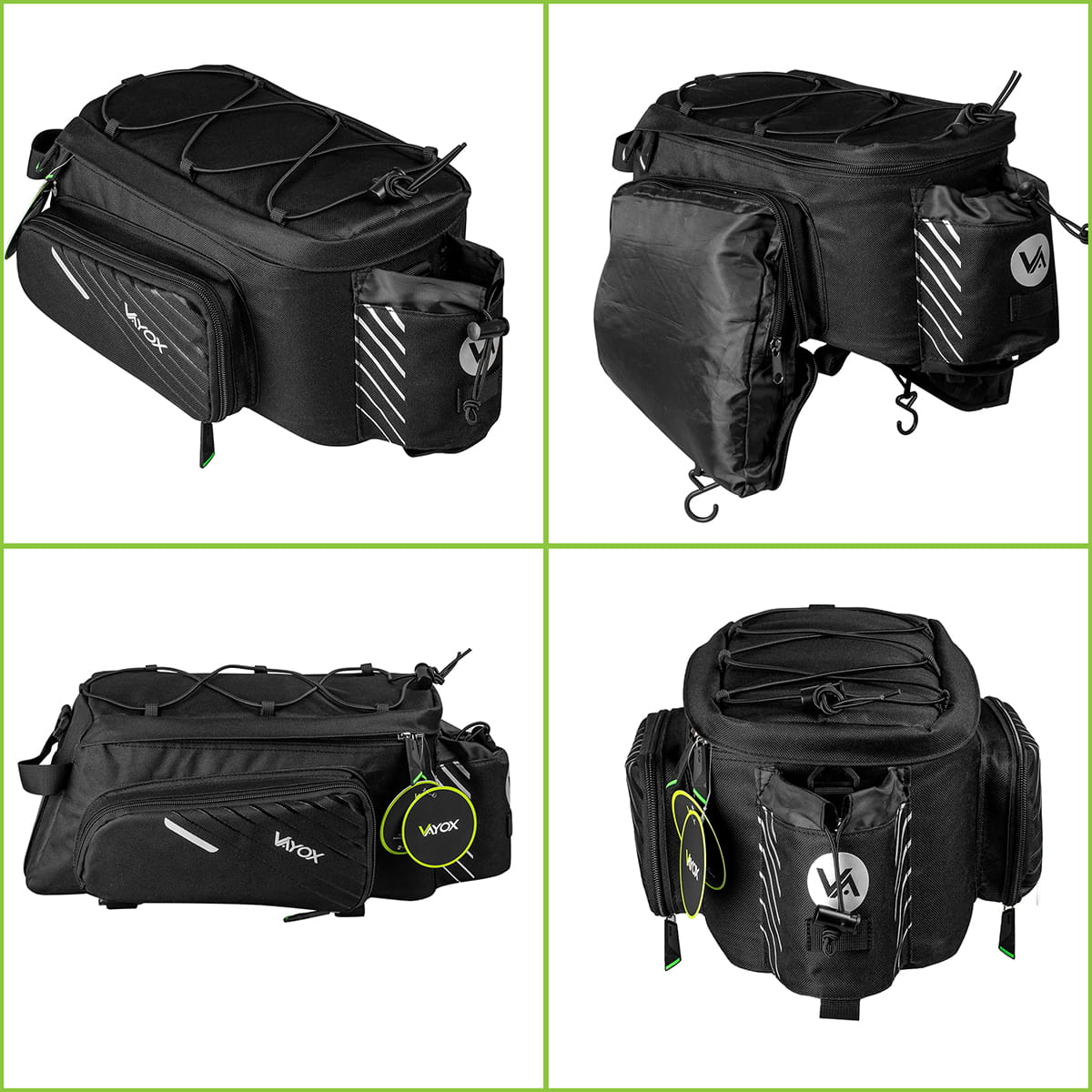Fahrradtasche für Gepäckträger Vayox VA0171, 12L, Schwarz, verstellbar, robust, Nylon-Polyester, multifunktional für Fahrradreisen.