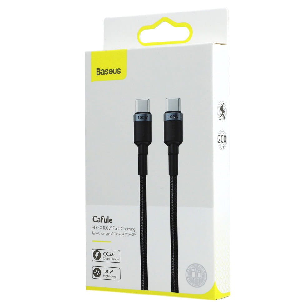 Kabel Baseus Cafule 100W 5A USB-C für USB-C, Schwarz-Grau