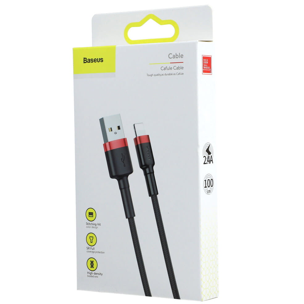 Kabel Baseus Cafule 2.4A USB-A für Lightning 1m, Schwarz-Rot