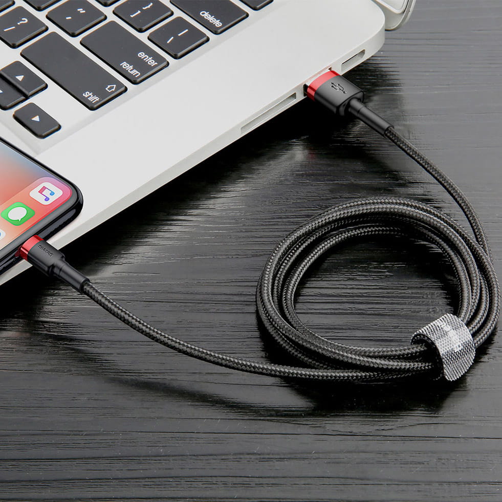 Kabel Baseus Cafule 2.4A USB-A für Lightning 1m, Schwarz-Rot