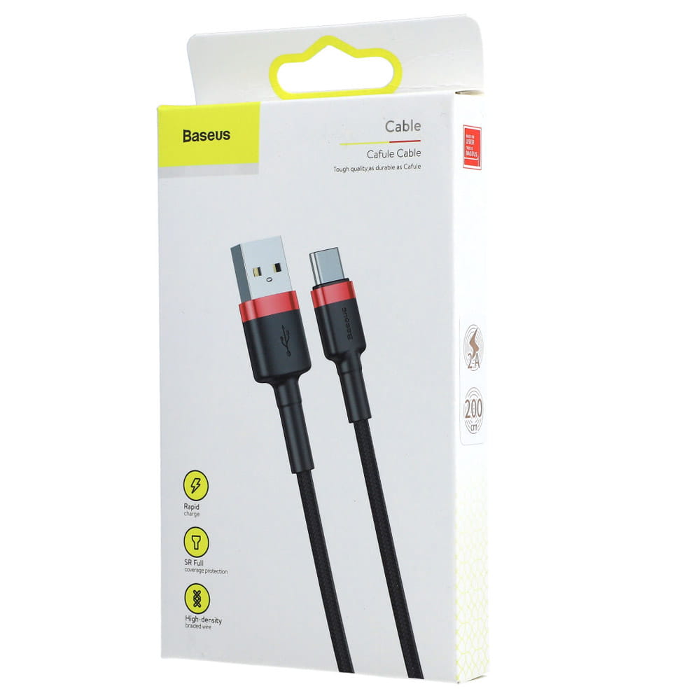Kabel Baseus Cafule 2A USB-A für USB-C 2m, Schwarz-Rot