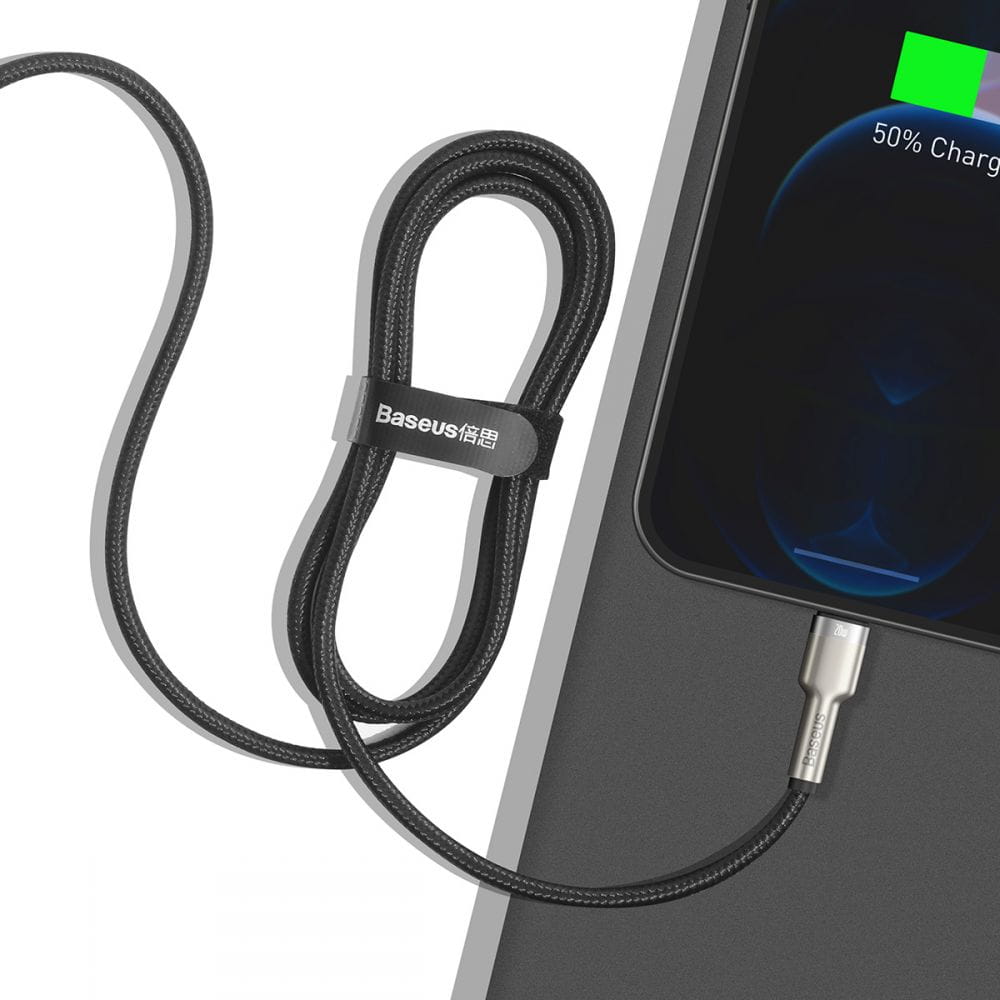 Kabel Baseus Cafule Metal USB-C für Lightning 20W 1m, Schwarz