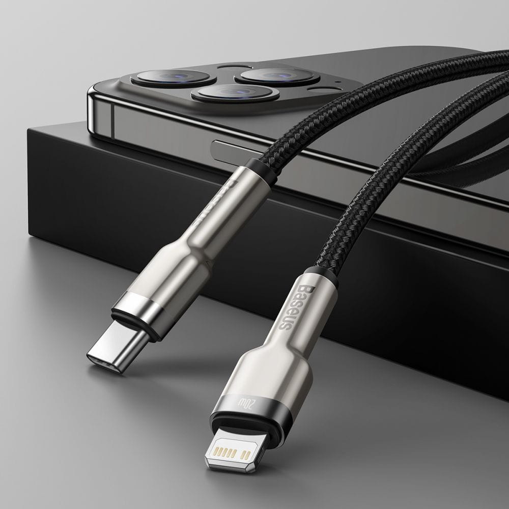 Kabel Baseus Cafule Metal USB-C für Lightning 20W 1m, Schwarz