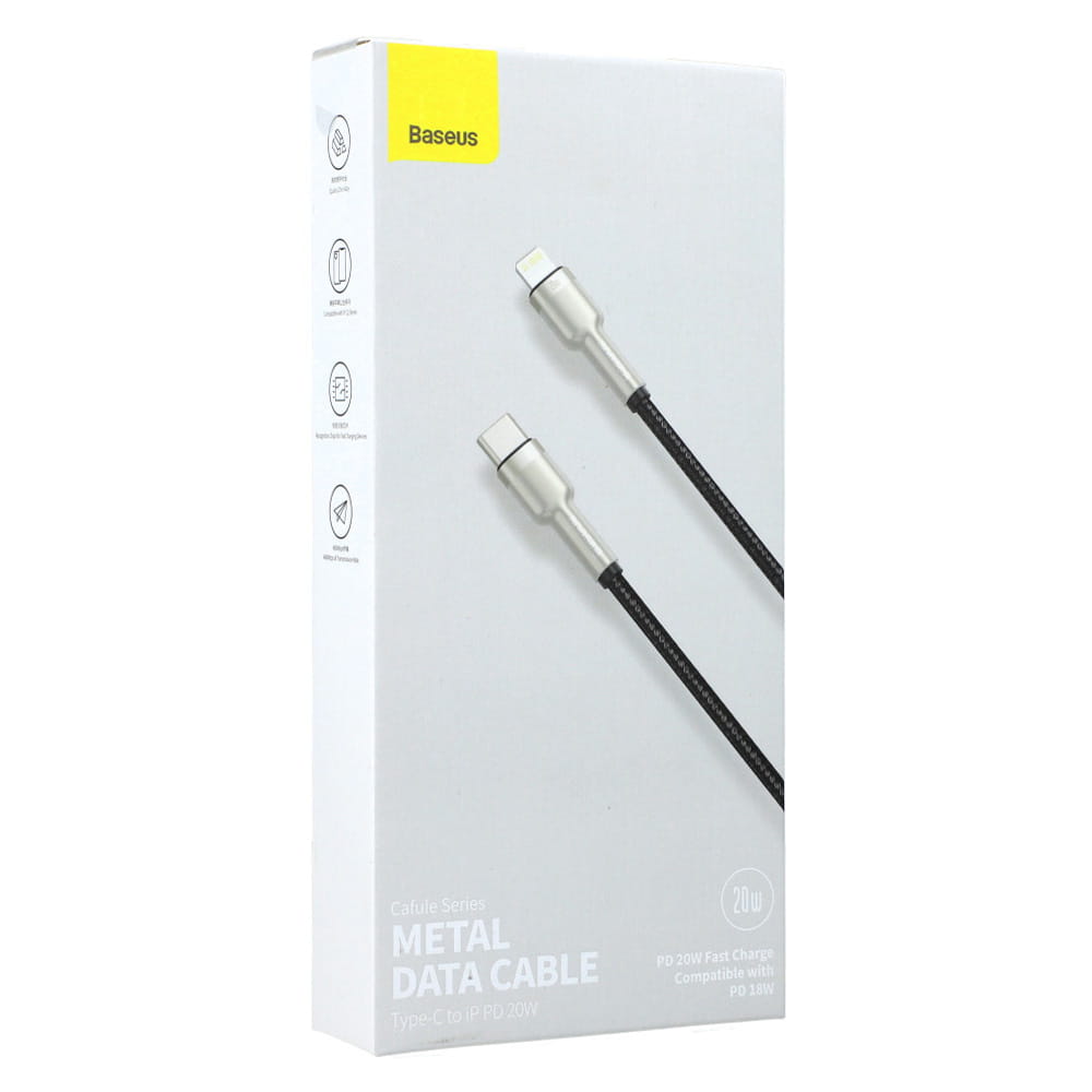 Kabel Baseus Cafule Metal USB-C für Lightning 20W 1m, Schwarz