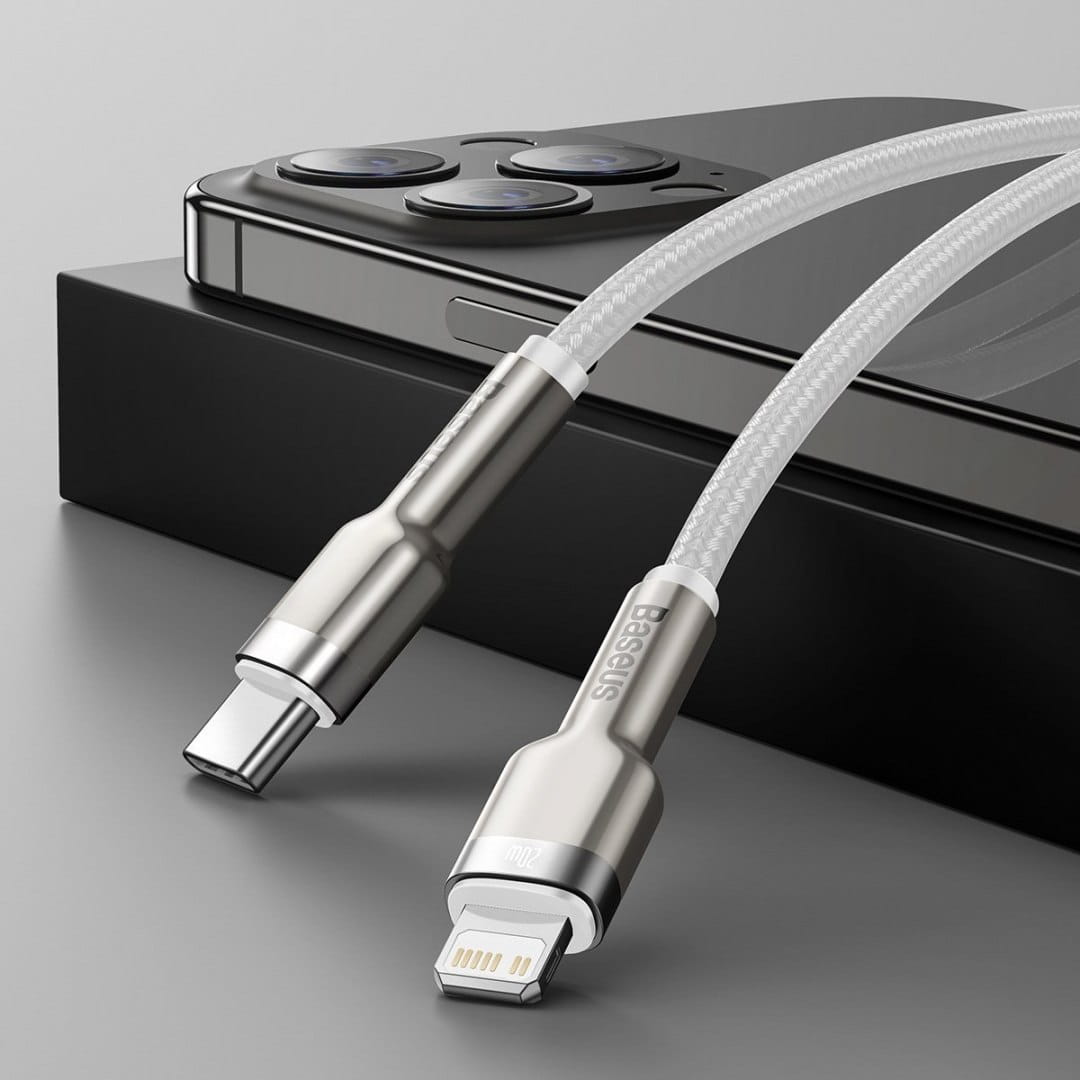 Kabel Baseus Cafule Metal USB-C für Lightning 20W 1m, Weiß