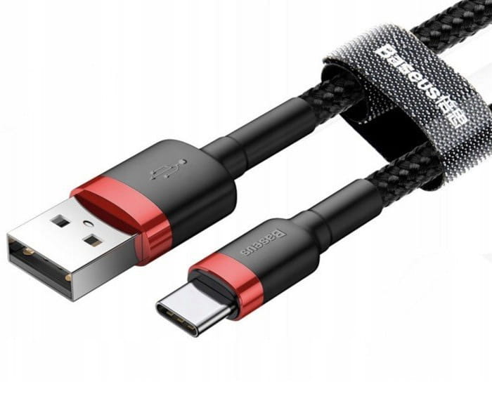 Kabel Baseus Cafule 3A USB-A für USB-C 1m, Schwarz-Rot