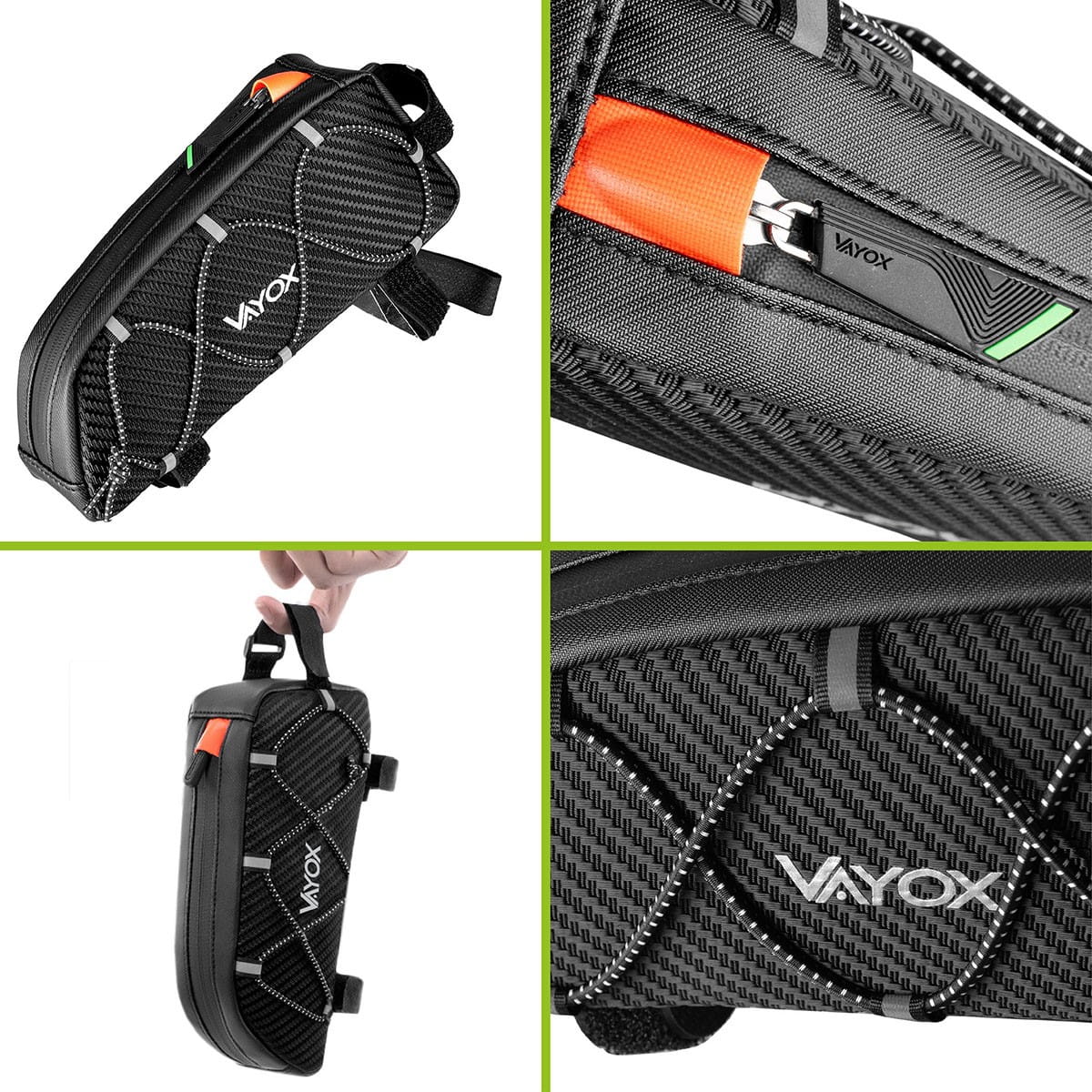 Vayox VA0347 black bike frame bag, 1L capacity, compact and lightweight, perfect for cyclists to store essentials like phones and tools.
