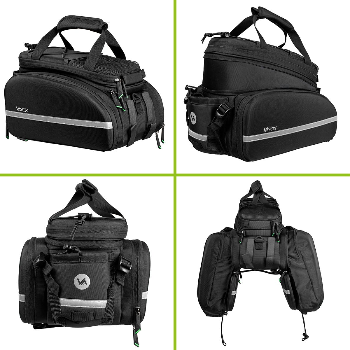 Vayox VA0346 black 35L bike rack bag, versatile and spacious with shoulder strap, ideal for cycling and shopping.