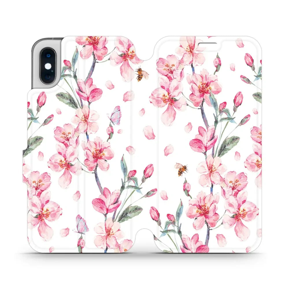 Handyhülle mit klappe für iPhone X, Mobiwear Book, Rosa Frühling