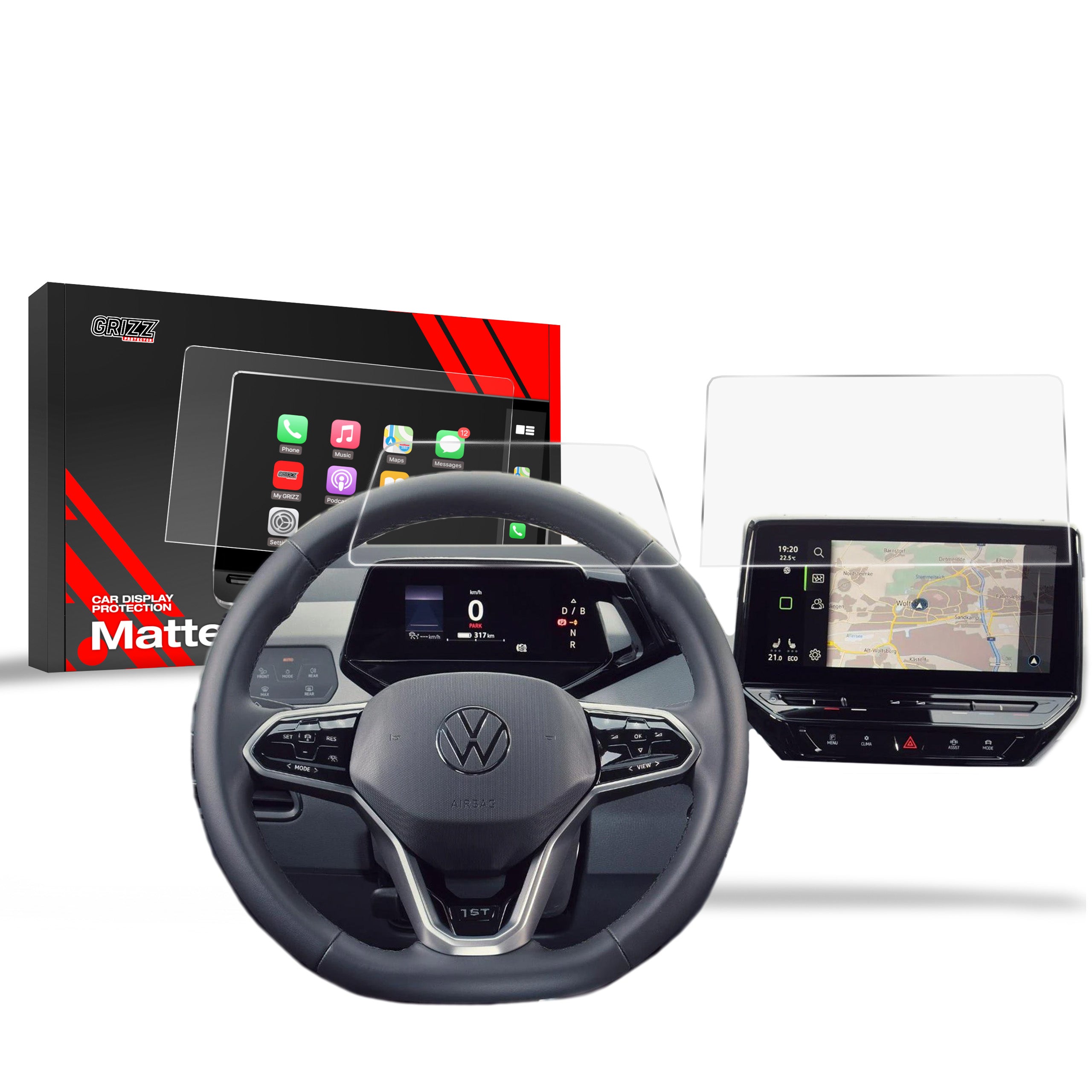 Matte Autodisplayfolie 2in1 für Volkswagen ID.3, Grizz Protector