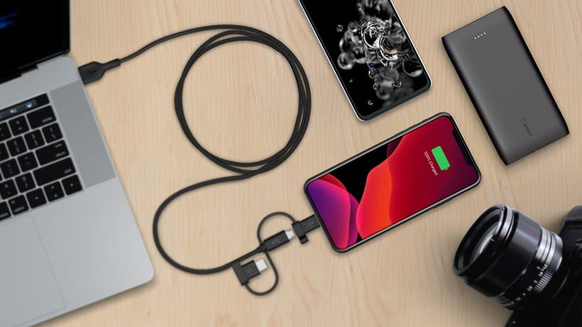 Kabel Belkin Boost Charge 3in1 MFi USB-A für Lightning / USB-C / MicroUSB 1m, Schwarz