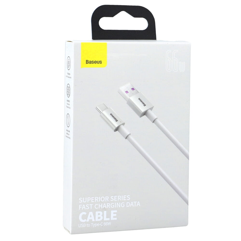 Kabel Baseus Superior USB-A für USB-C 66W 2m, Weiß