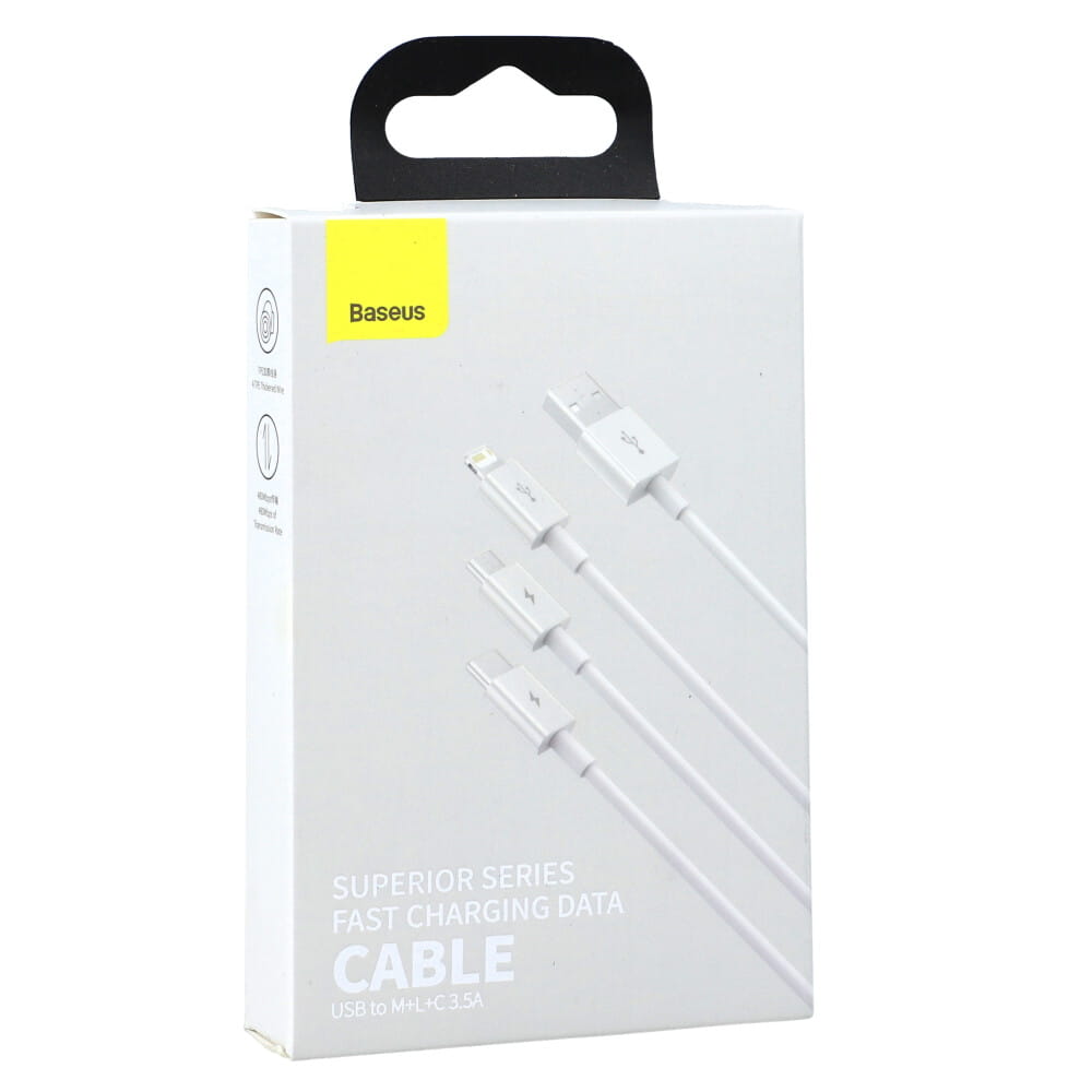 Kabel Baseus Superior 3in1 USB-A für USB-C / Lightning / MicroUSB 3.5A 1,2m, Weiß