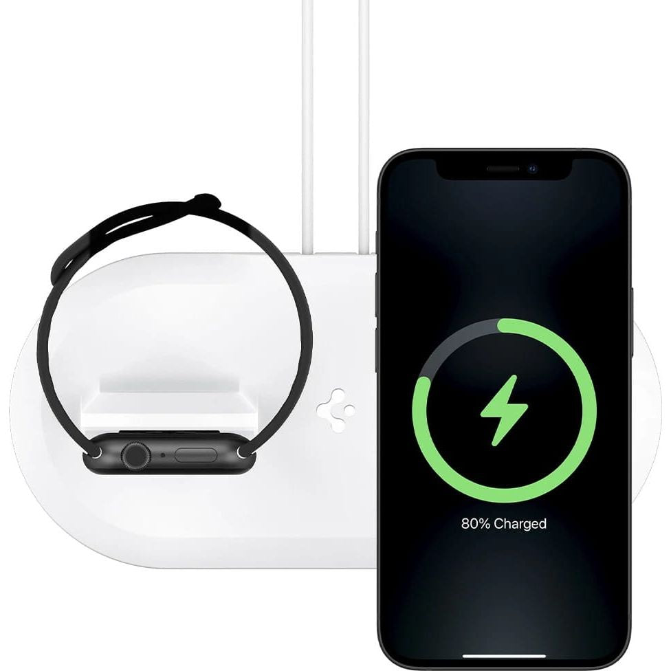 Überlagerung für Apple MagSafe und Apple Watch Ladegeräte, Spigen MagFit Duo, Weiß