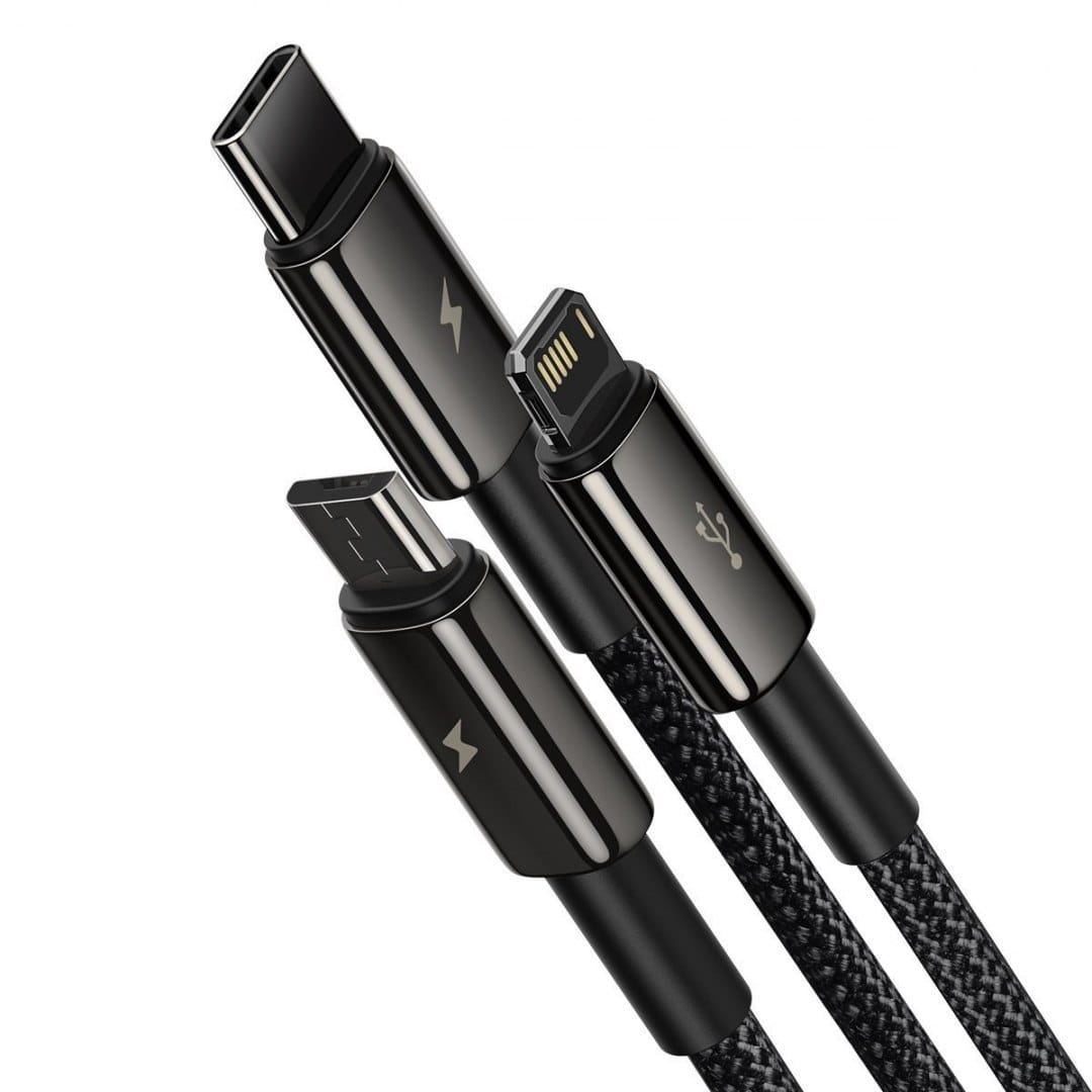Kabel Baseus Tungsten Gold 3in1 USB-A für USB-C / Lightning / MicroUSB 3.5A 1,5m, Schwarz