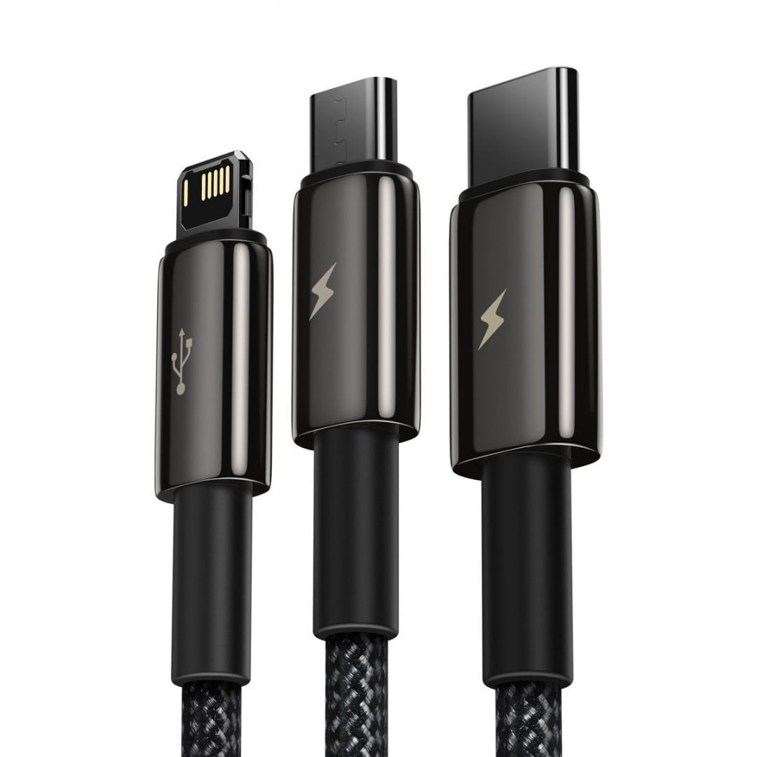 Kabel Baseus Tungsten Gold 3in1 USB-A für USB-C / Lightning / MicroUSB 3.5A 1,5m, Schwarz