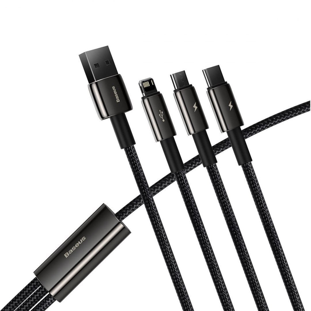 Kabel Baseus Tungsten Gold 3in1 USB-A für USB-C / Lightning / MicroUSB 3.5A 1,5m, Schwarz