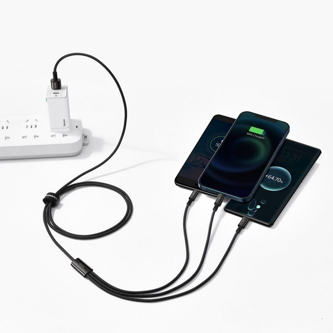 Kabel Baseus Tungsten Gold 3in1 USB-A für USB-C / Lightning / MicroUSB 3.5A 1,5m, Schwarz