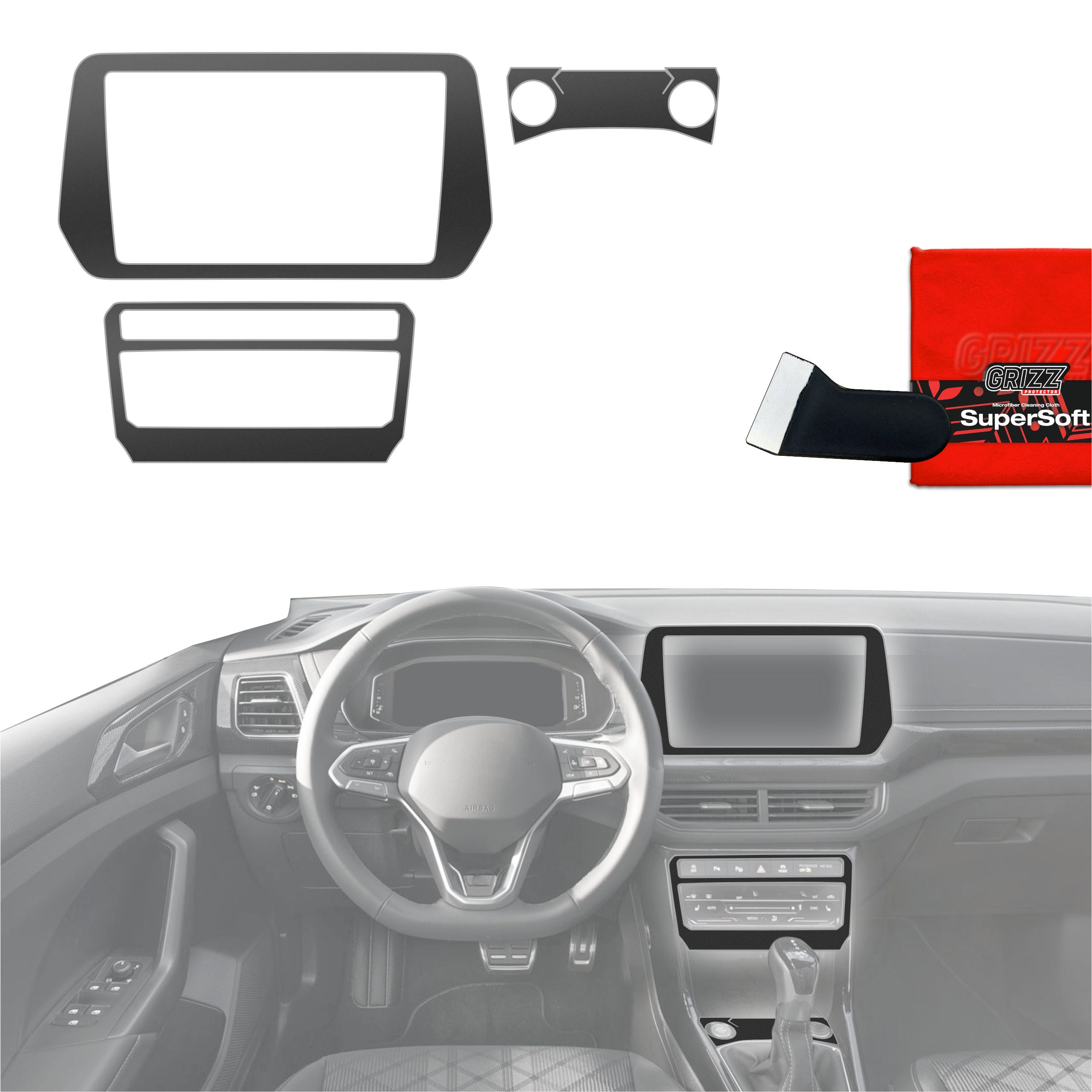 4in1 Schutzfolien Grizz Protector für Mittelkonsole & Armaturenbrett - Volkswagen T-Cross (2025-2026) Schwarz Matt Antifingerprint
