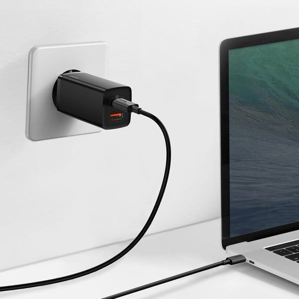 Baseus Ladegerät Gan2 Lite, 1XUSB-A, 1XUSB-C, 65W, PD 3.0, QC 4.0+, Schwarz