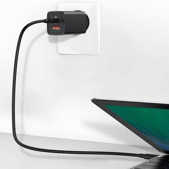 Baseus Ladegerät Gan2 Lite, 1XUSB-A, 1XUSB-C, 65W, PD 3.0, QC 4.0+, Schwarz