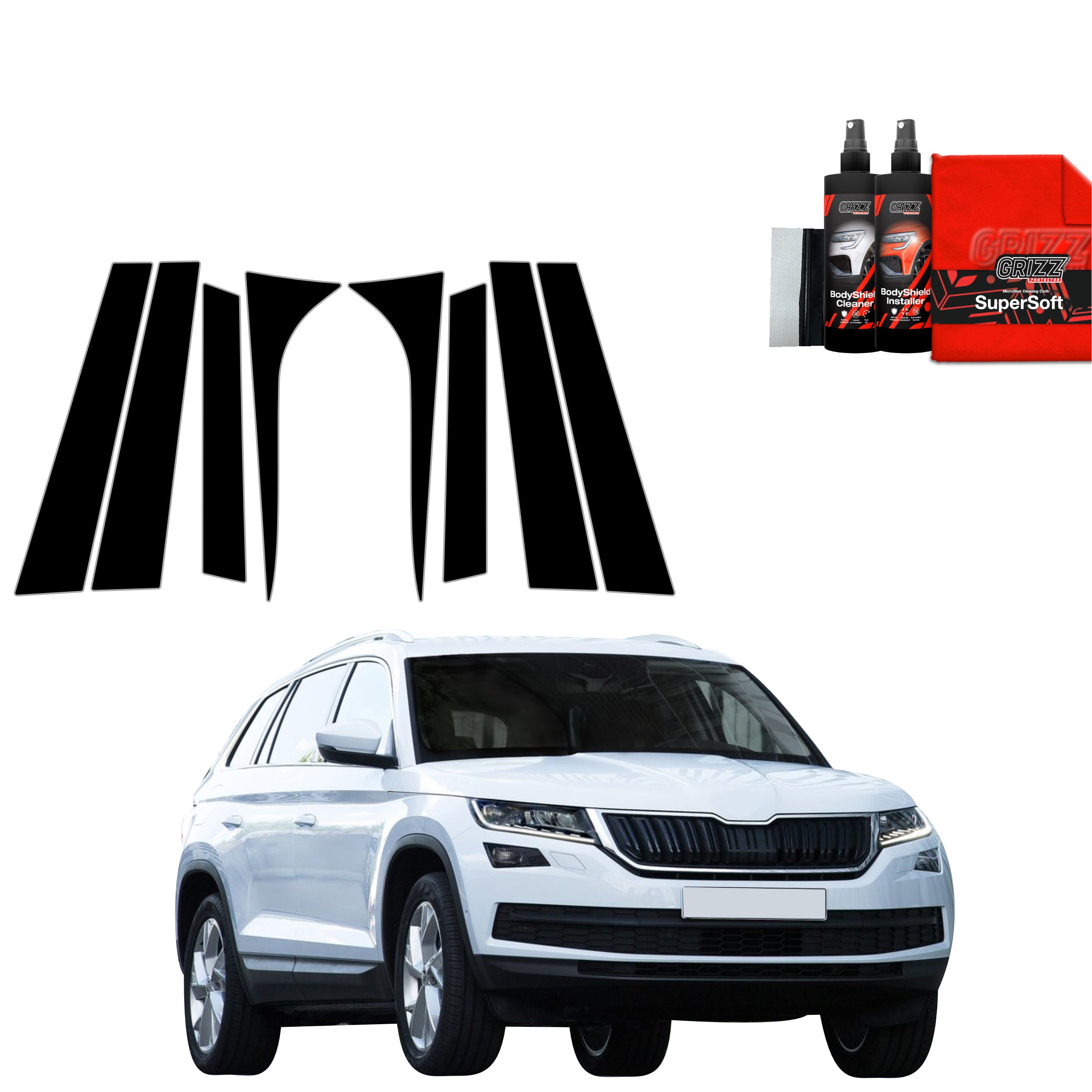 8in1 Schwarze Grizz Protector schutzfolie für B-C-Säule - Skoda Kodiaq (2016- 2023)