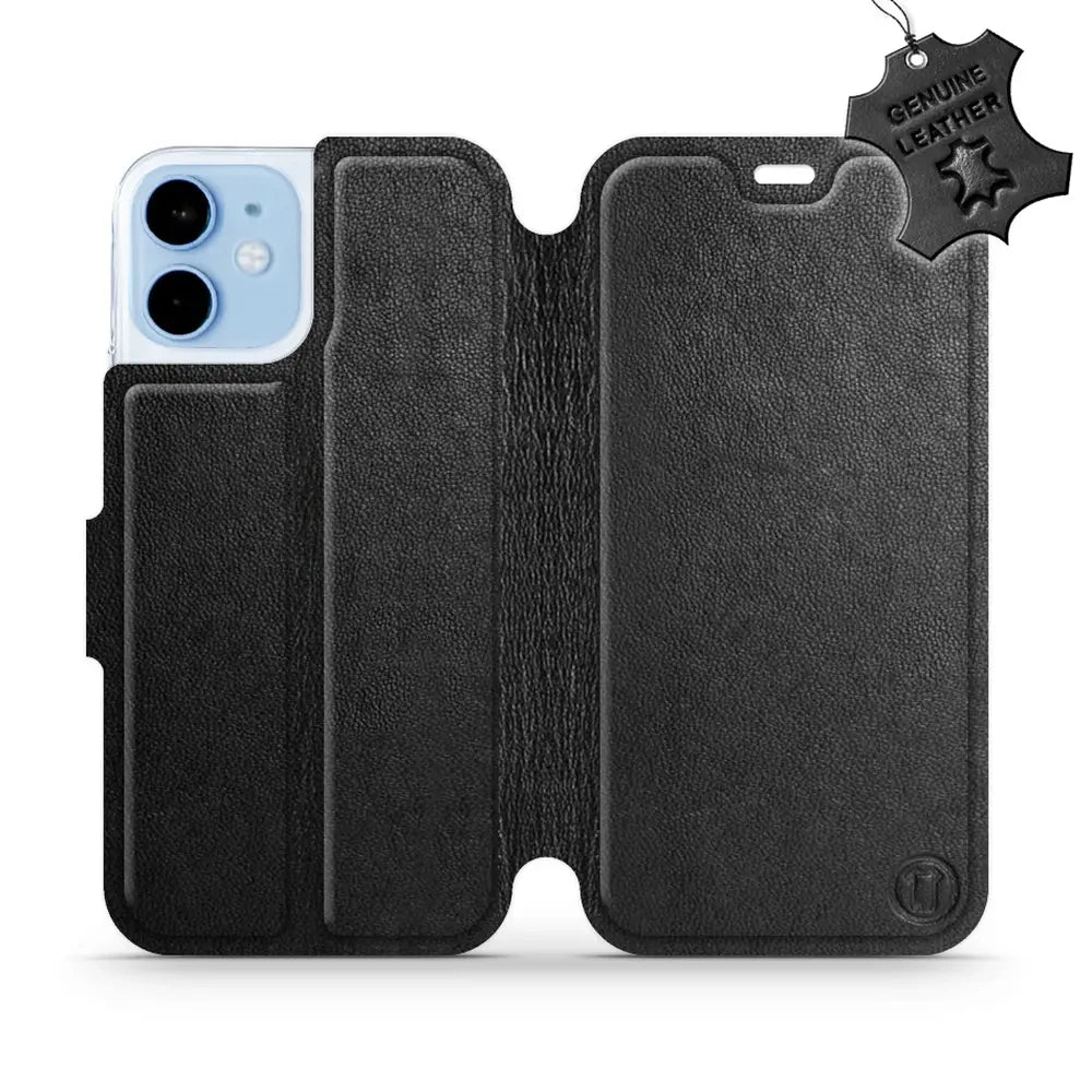 Echtleder Handyhülle für iPhone 12 Mini, Mobiwear Leather, Schwarz