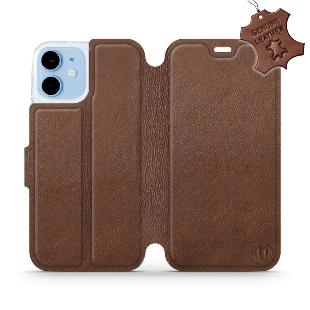 Echtleder Handyhülle für iPhone 12 Mini, Mobiwear Leather, Braun