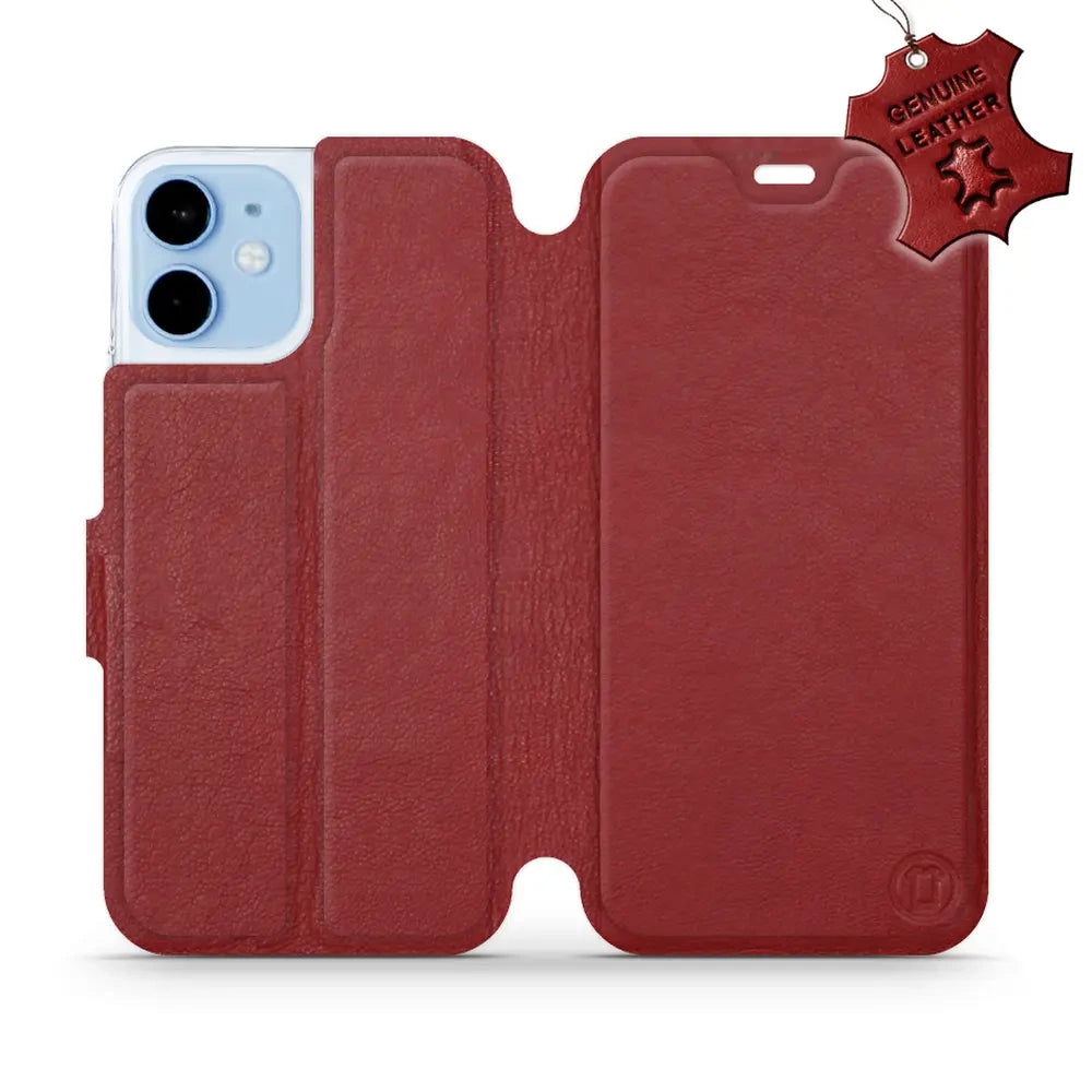 Echtleder Handyhülle für iPhone 12 Mini, Mobiwear Leather, Dunkelrot