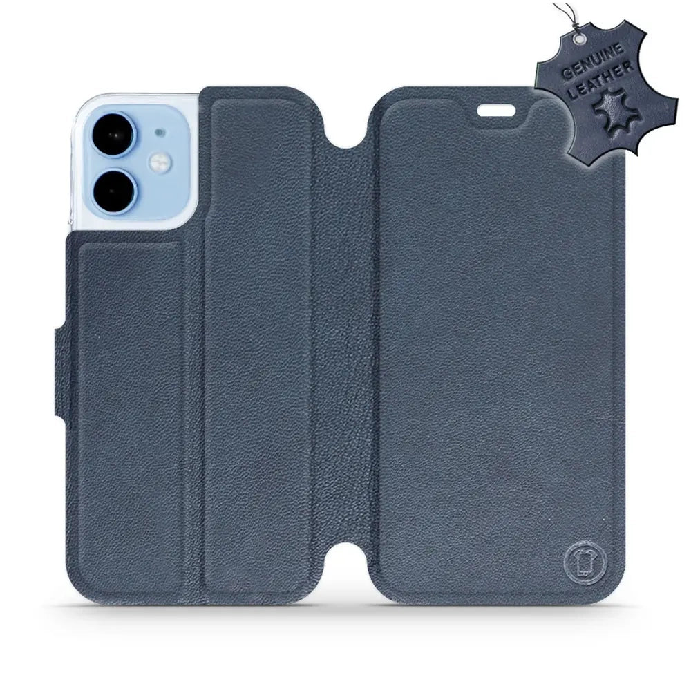 Echtleder Handyhülle für iPhone 12 Mini, Mobiwear Leather, Dunkelblau